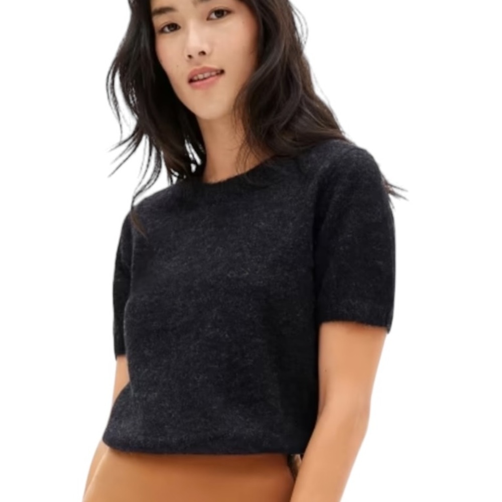 Everlane Cropped “The Alpaca Sweater Tee” in Heathered Black - M